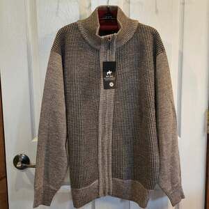 West Louis Mens M Full Zip Fleece Lined Mock Neck Herringbone Sweater Jacket